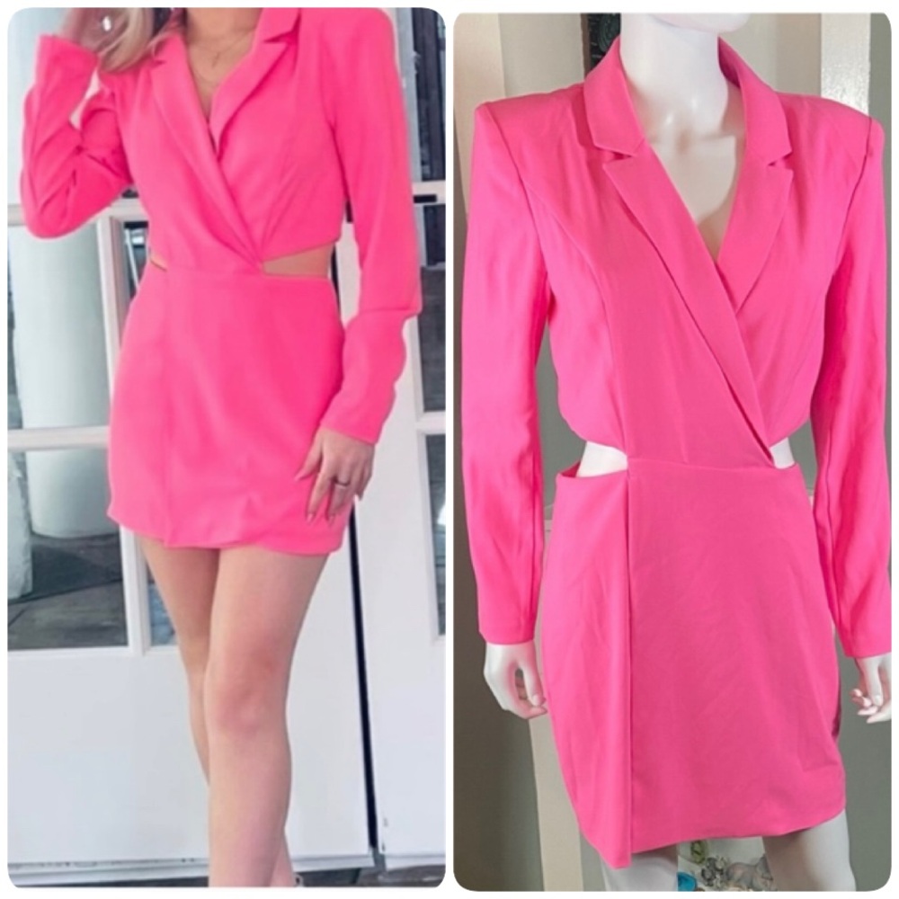 Express Hot Pink Blazer Cut Out Mini Dress Neon sheath suit medium Bodycon